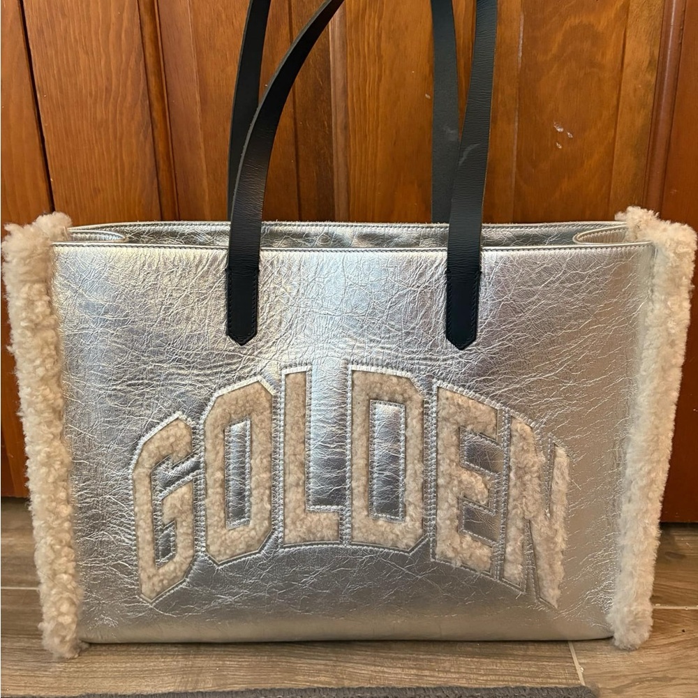 Golden Goose Silver and Black Tote Bag with Bold Design